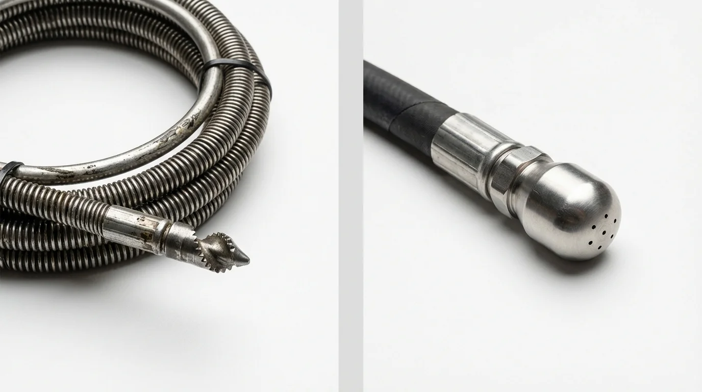 Drain snake cable and hydro jetting nozzle used for drain cleaning in Wichita Falls, TX