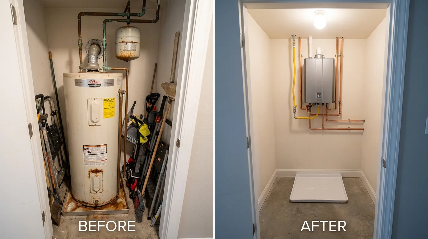 Tank water heater versus wall-mounted tankless unit comparison for Wichita Falls, TX homeowners