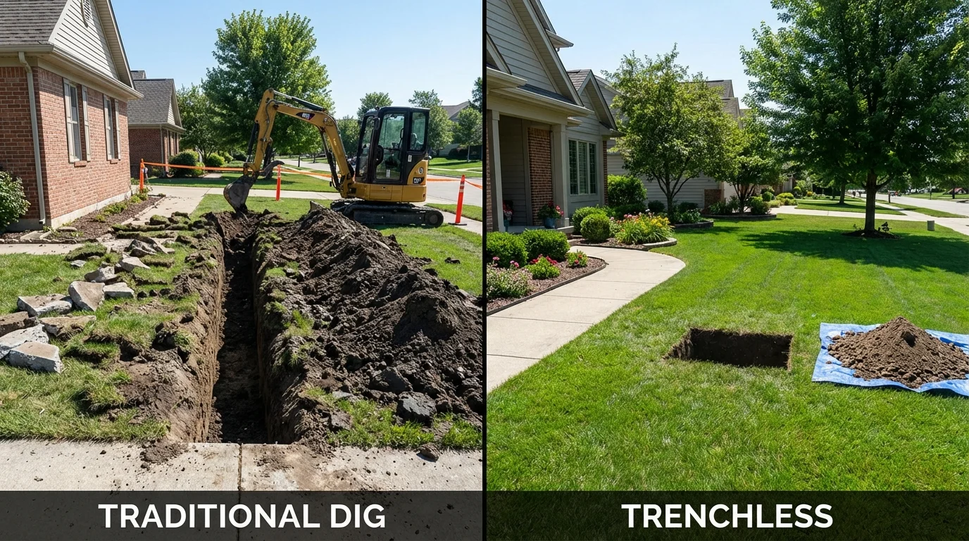 Trenchless sewer repair with minimal yard damage versus traditional excavation in Wichita Falls, TX
